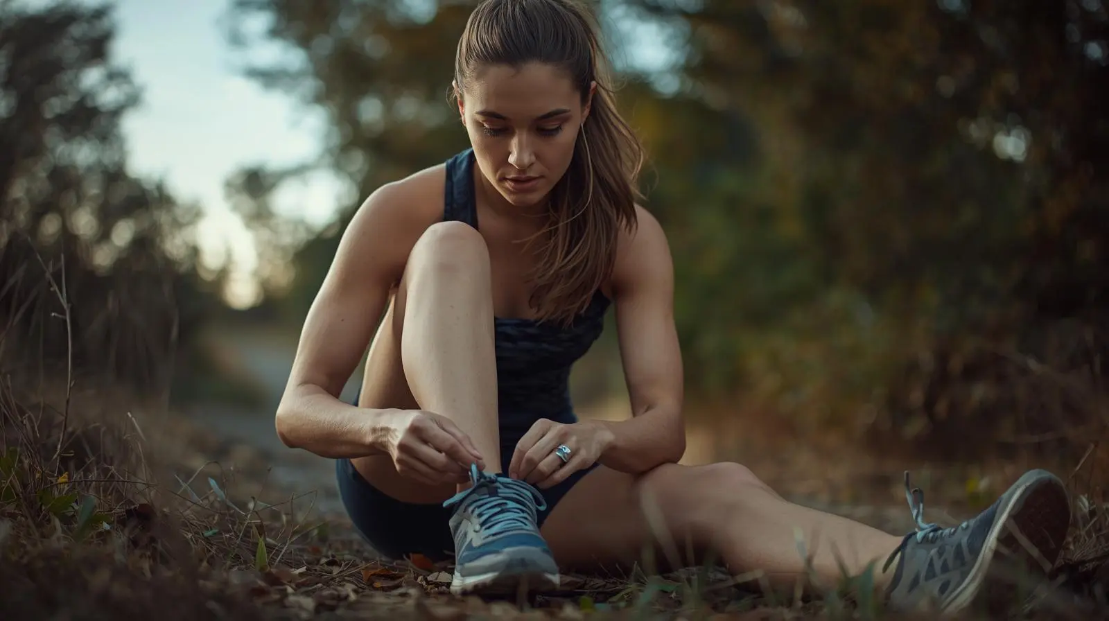 Corredora avançada preparar-se para treinar, ao ar livre, e competir numa Meia Maratona.