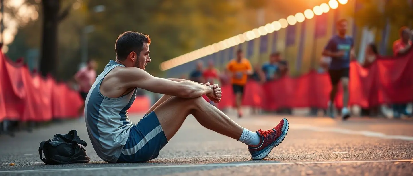atleta de maratona cansado e sentado