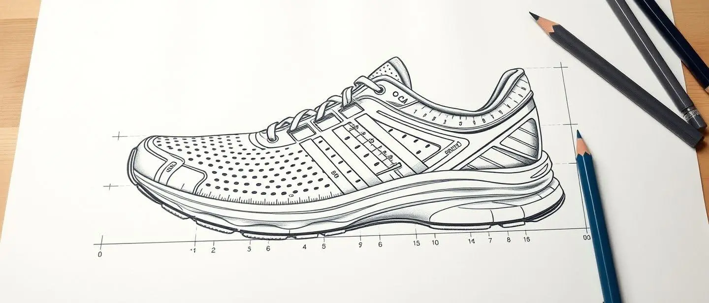 imagem de sapatilha, desenhada num papel um desenho técnico