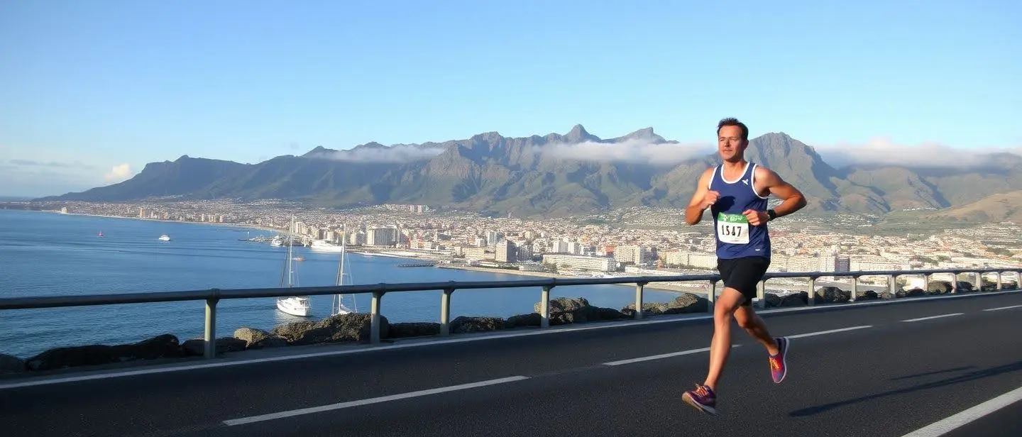 maratonista a correr, ao início da tarde, numa prova, da ilha da Madeira, Funchal