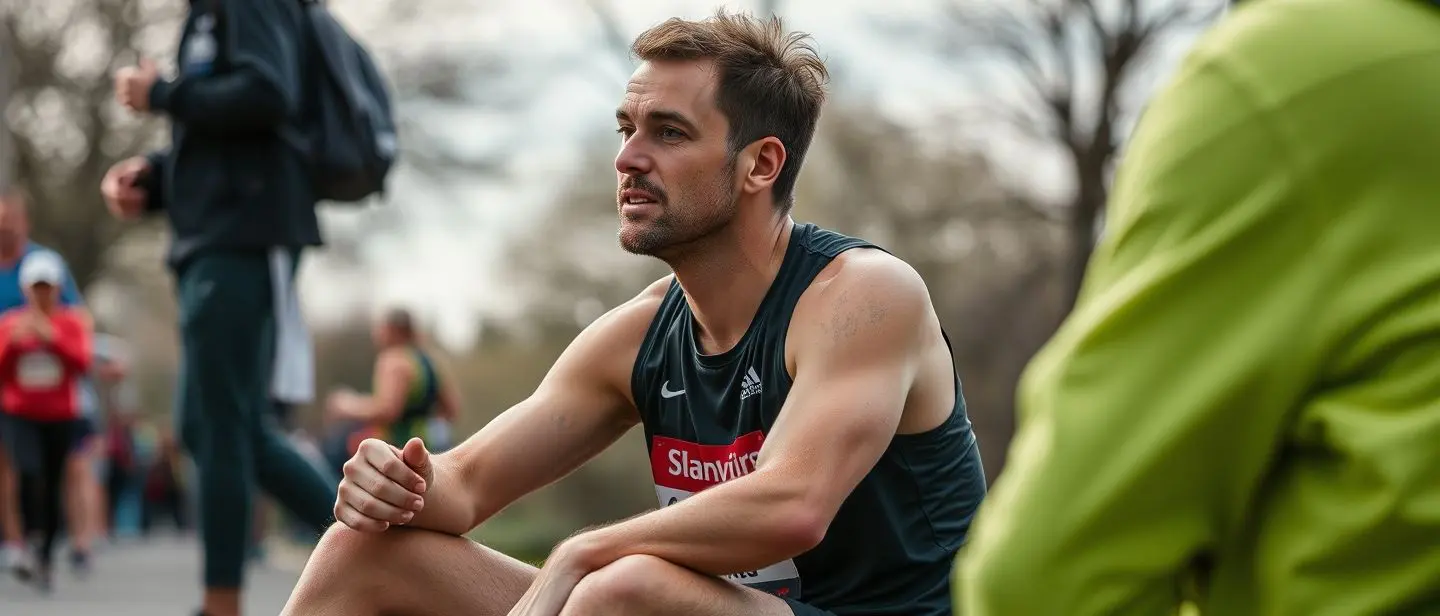 Runner recovering seated after marathon